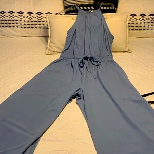 Junior Light blue one piece, back button closure